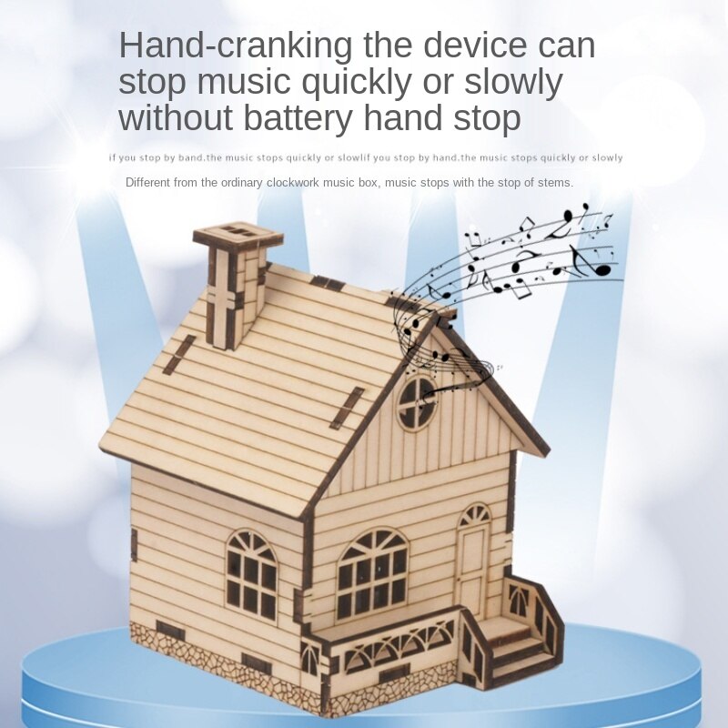 Feooe Houten Huis Vorm Acht-Tone Box Assembly Hand-Shake Music Box Aan Kinderen Ambachten cj