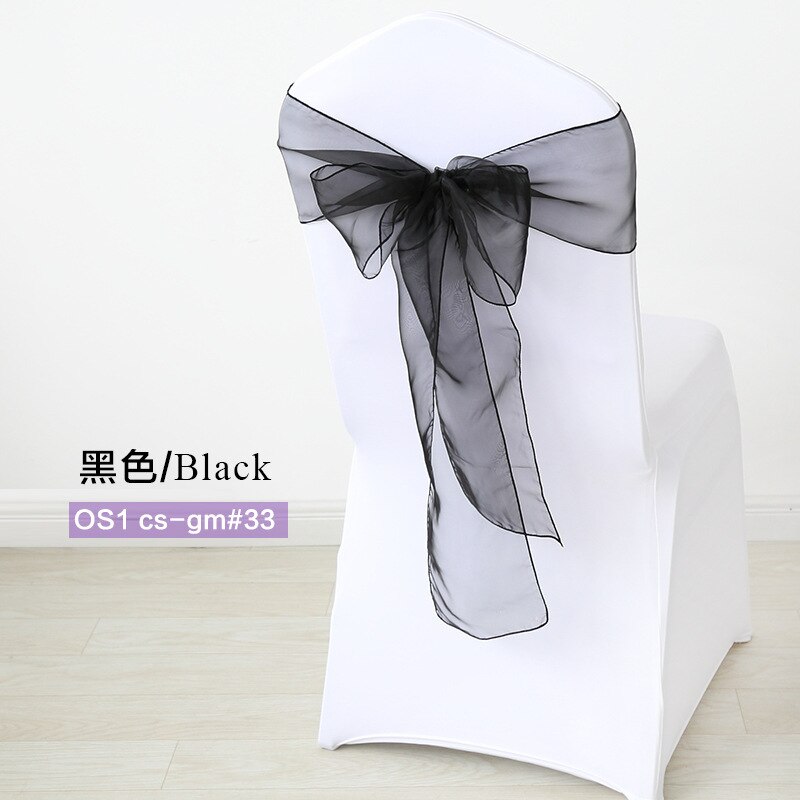 50pc/Set Sheer Organza Red Sash Size 7x108inch Event Ceremony Party Wedding Chairs Knot Decoration Chair Sashes Bow: Black