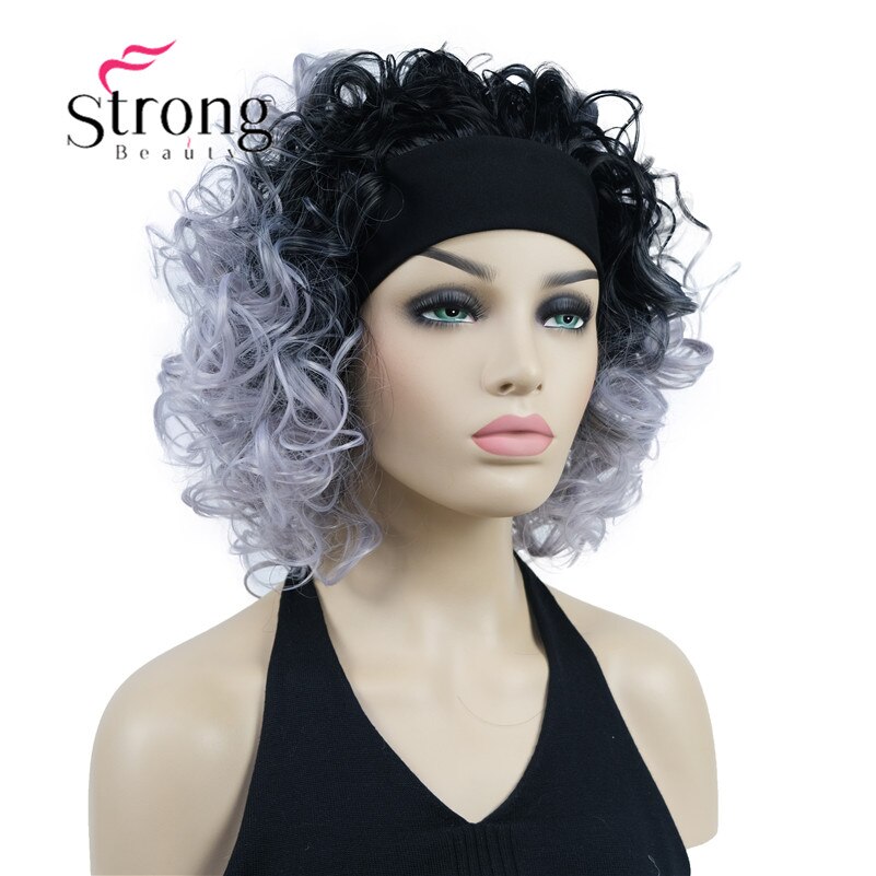 Blonde Highlights Short 3/4 Women's Synthetic Wigs Hairpiece Curly Hair Piece with Headband COLOUR CHOICES: T1B/Light Grey