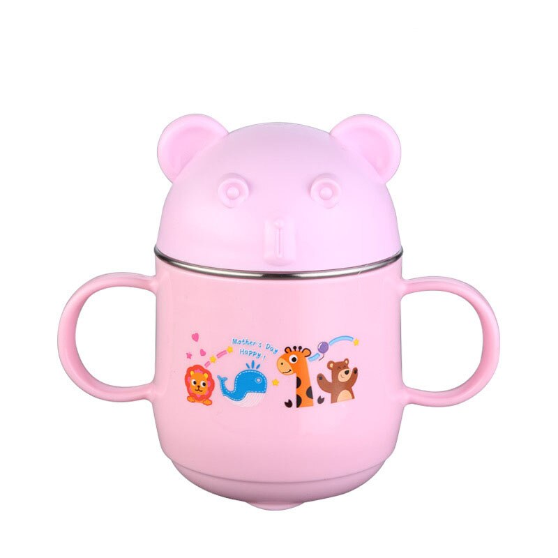 260ml 304 rostfria barnsäker muggar anti -skållning dagis baby dricka kopp barn söt tecknad kopp drikware: Rosa-b
