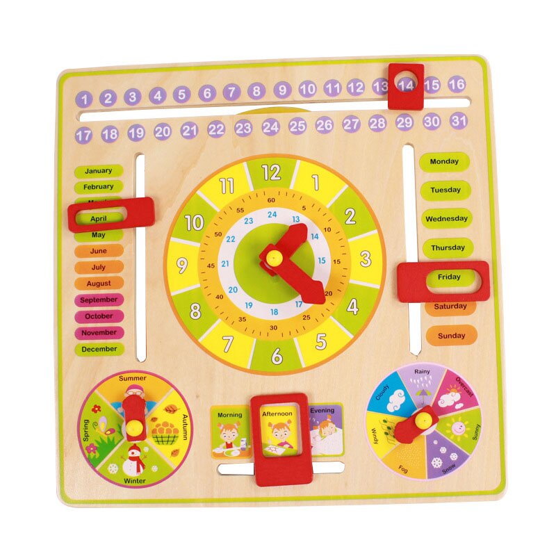 QWZ Wooden Toys Baby Weather Season Calendar Clock Time Cognition Puzzle Preschool Educational Teaching Aids Toys For Kids