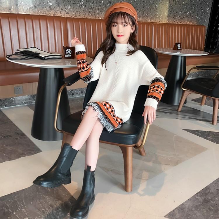 Meisjes Kwastje Truien Toevallige Kinderen Prinses Lange Trui Jurk Winter Tiener Gebreide Truien Trui Kostuum 9 12 13Y