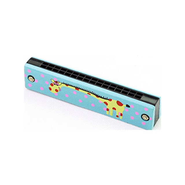 16 Holes Harmonica for Beginners 5 Inches Wooden Educational Baby Kids Children Harmonica Toy Musical Instrument: Blue giraffe