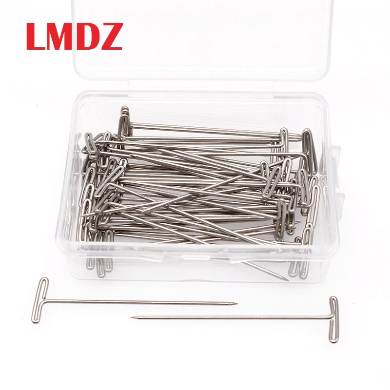 LMDZ-100 Uds. De alfileres en T para pelucas plateadas, 27-53mm de largo, herramientas de estilismo para exhibición de pelucas, modelado de macramé con caja