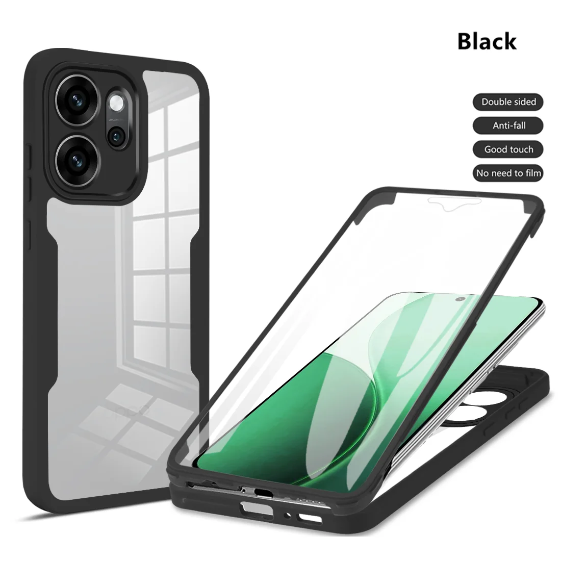 Funda protectora de cuerpo completo a prueba de golpes para OPPO Reno 14F 14 Pro Reno14 F 5G, funda protectora de pantalla, Coque Fundas: Negro / Oppo Reno 14
