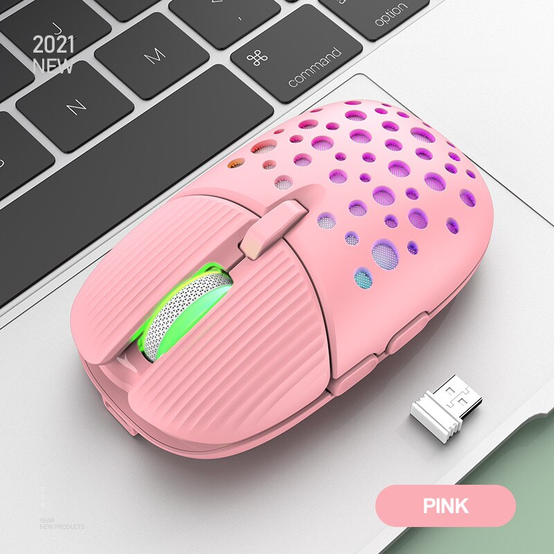 2.4g Wireless Pink Gaming Mouse Rechargeable Honeycomb Beetle RGB Mute Mouse 6D Gaming Office Mice for Laptop PC Computer: SMT3C454Pink