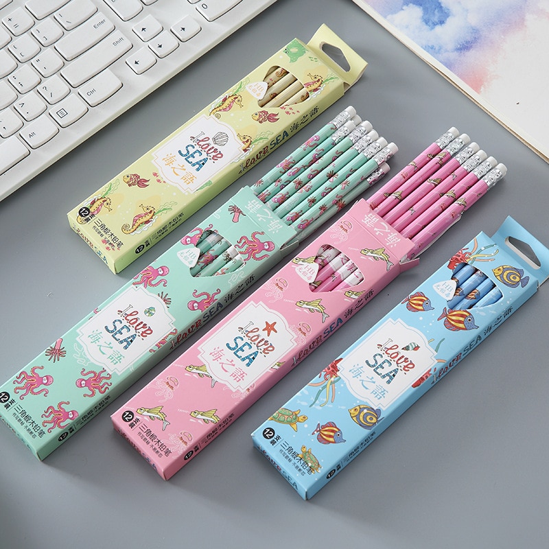 12 PCS Pencil Set Wood Pencils Kids Drawing Pencil Set Animal Print Pencils for Kids school office writing Lead Sketch