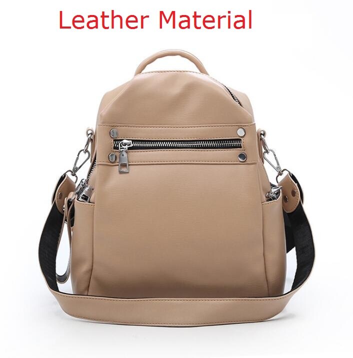 2020 nova mochila de couro feminino pano de náilon zíper pequeno bagpack sacos escolares casuais para meninas adolescentes viagem de volta pacote dg383: Leather khaki