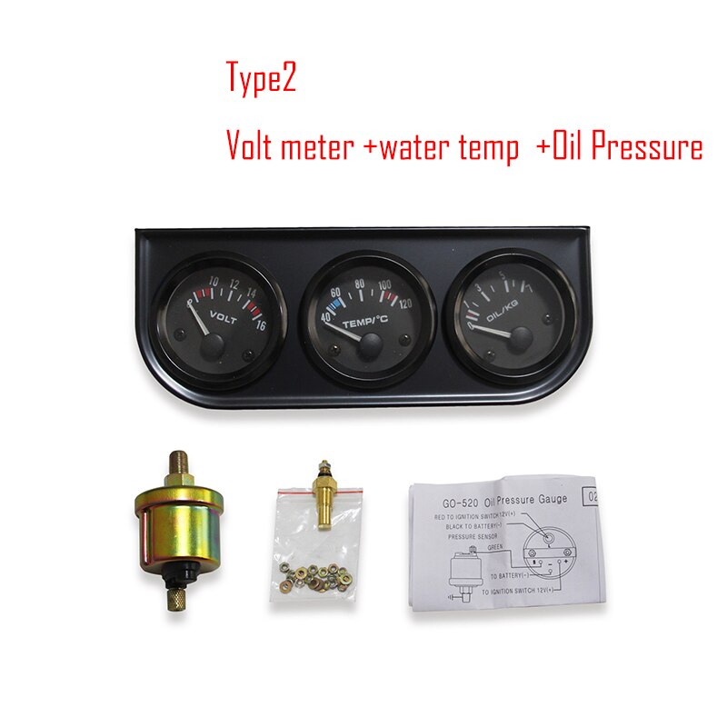 52mm Triple kit Oil Temp Gauge + Water Temp Gauge + Oil Pressure Gauge with Sensor 3in1 Car Meter +Volt meter: Dark Grey