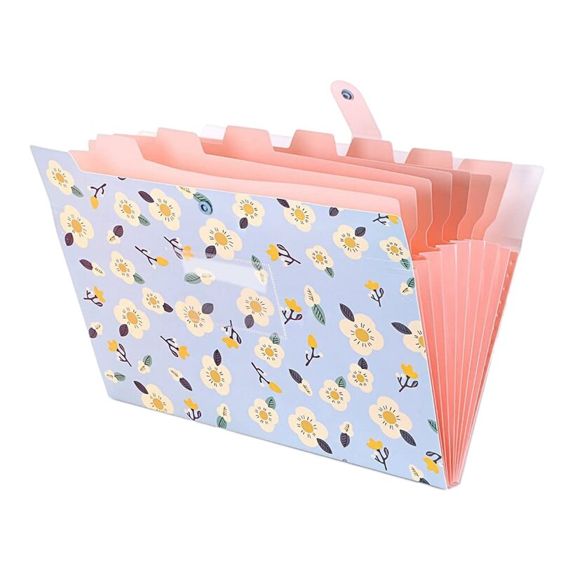 Expanding File Folder Floral A4 and Letter Size Archival File Holder Organizer 8 Pockets: Blue