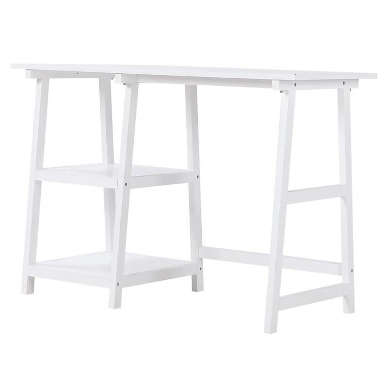 Workbench White Two Shelves Office Desk Workstation Universal Laptop Stand Modern Writing Study Table Office Furniture Household: Default Title