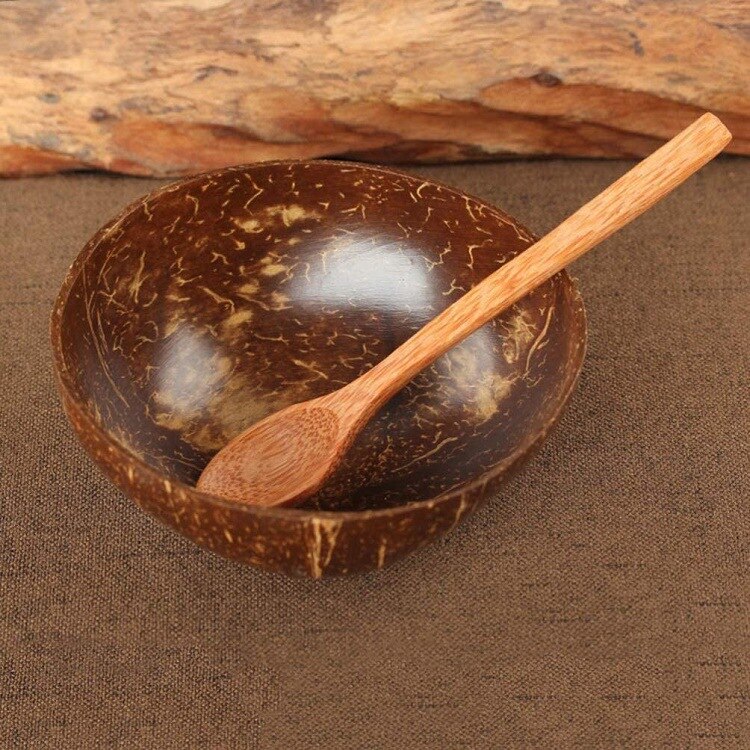 International Natural Natural Coconut Bowl, Coconut Spoon, Coconut Fork, Coconut Knife, Craft Decoration, for Food