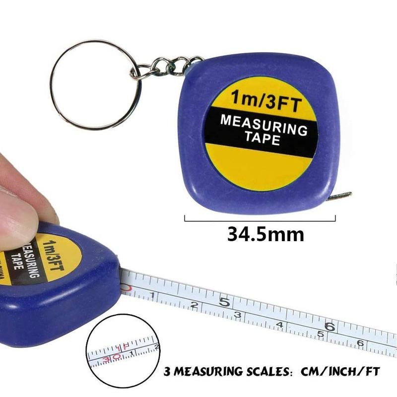 Mini stalen meetlint voor kinderen, lengtemeter, sleutelhanger, gemakkelijk intrekbaar meetlint, sleutelhanger, klein meetlint, willekeurige kleur