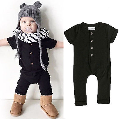 Summer Infant Newborn Baby Boy Girl Button Romper Pure Color Short Sleeve Jumpsuit Clothes Outfits