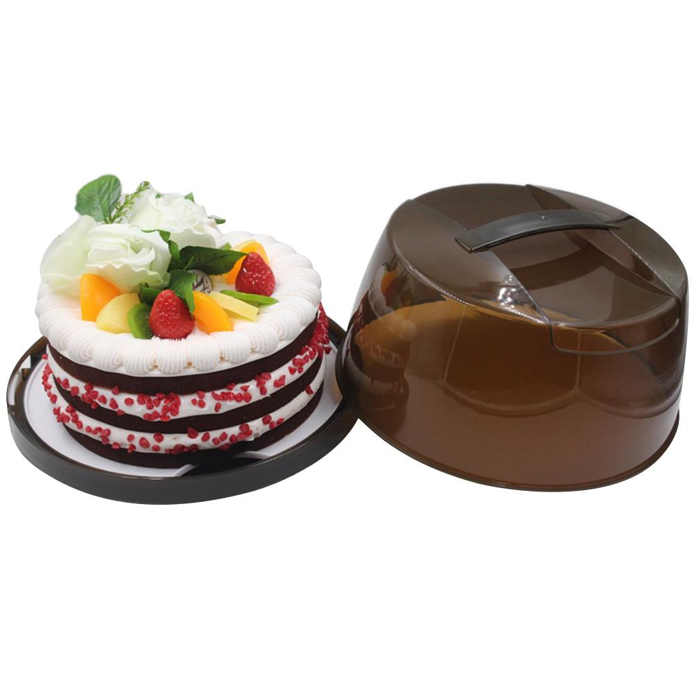 Portable Plastic Round Transparent Cheese Cake Container Packaging Box Tray Food Fresh-Keeping Holder Storage Case Party Supplie