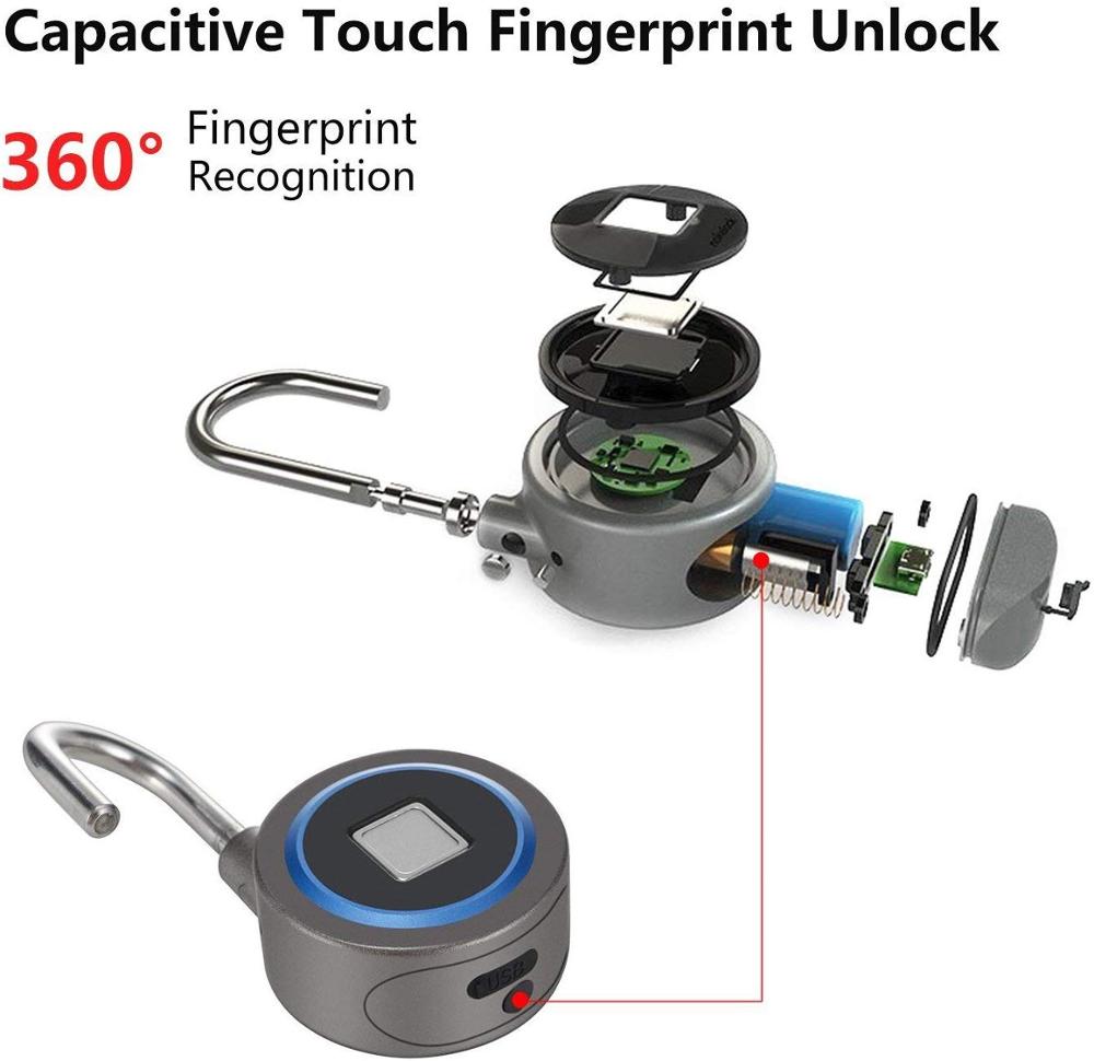 Ip65 vandtæt usb genopladelig bluetooth-lås biometrisk fingeraftrykshængelås
