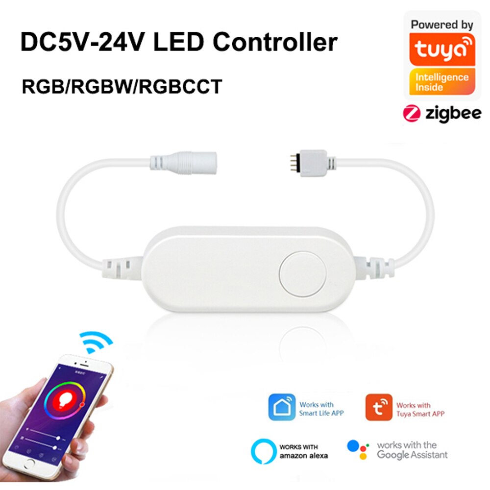TUYA Zigbee Smart Mini Controller 12V 1m-10m RGB Led Strip Light Power Adapter KIT Alexa Google Home Voice Control TUYA Remote