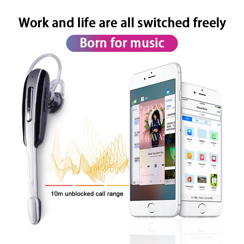 Kebidu fone de ouvido sem fio portátil, estéreo, esportivo, de negócios, com microfone para smartphone, bluetooth