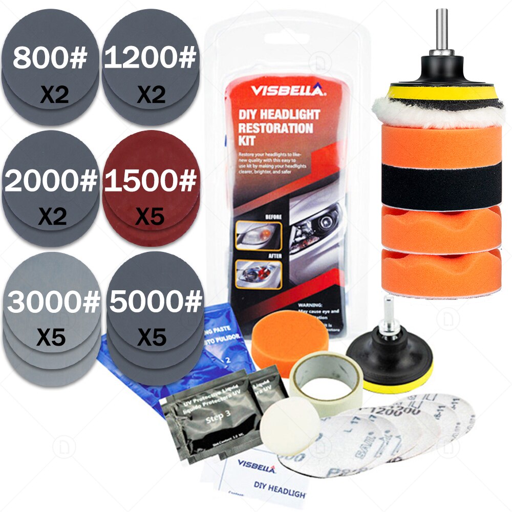 DIY Vehicle Headlight Restoration Kit Headlight Restore Cleaner With UV Protection Car Light Polisher Polishing Kit: 7