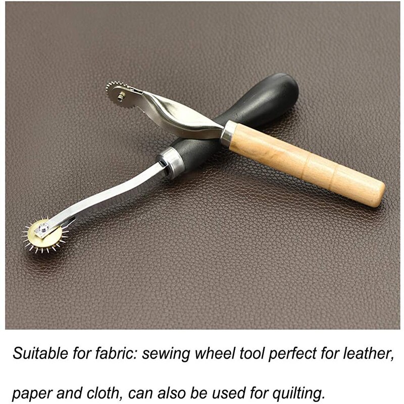 LMDZ 2Pcs Stitch Marking Spacer Kit 4mm and 2mm Tracing Wheel Leather Needle Point Tracing Wheel with Wooden Handle