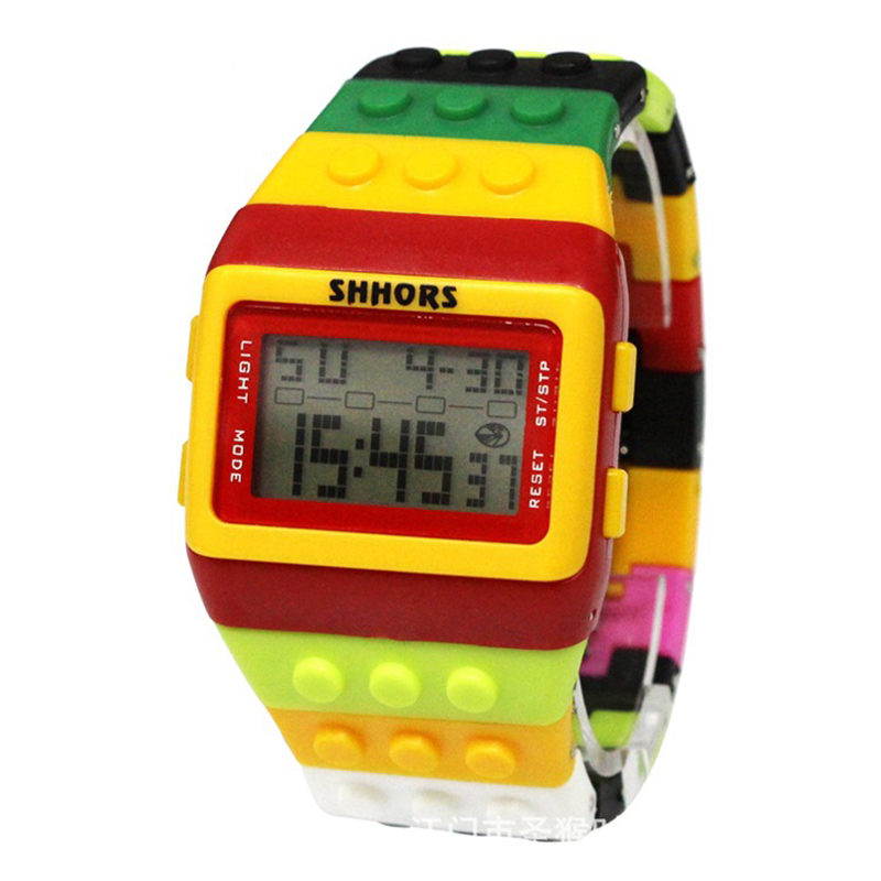 ML02 Modieus herenhorloge, kleurrijk multifunctioneel elektronisch horloge met bouwsteen, waterdicht dameshorloge met nachtlampje: WHITE