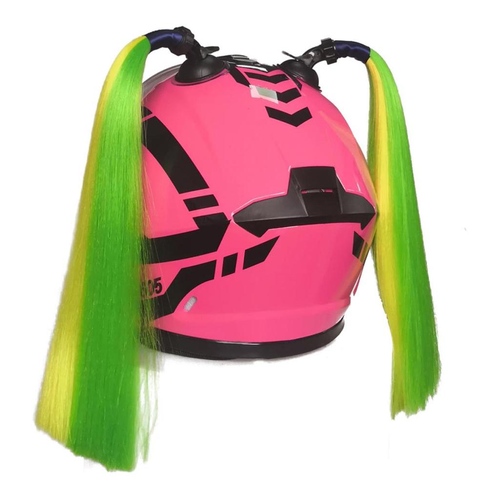 Casco de motocicleta DIY, peluca de pelo, cola de caballo, pelo liso con ventosa para Cosplay, paquete de cabello de 40cm
