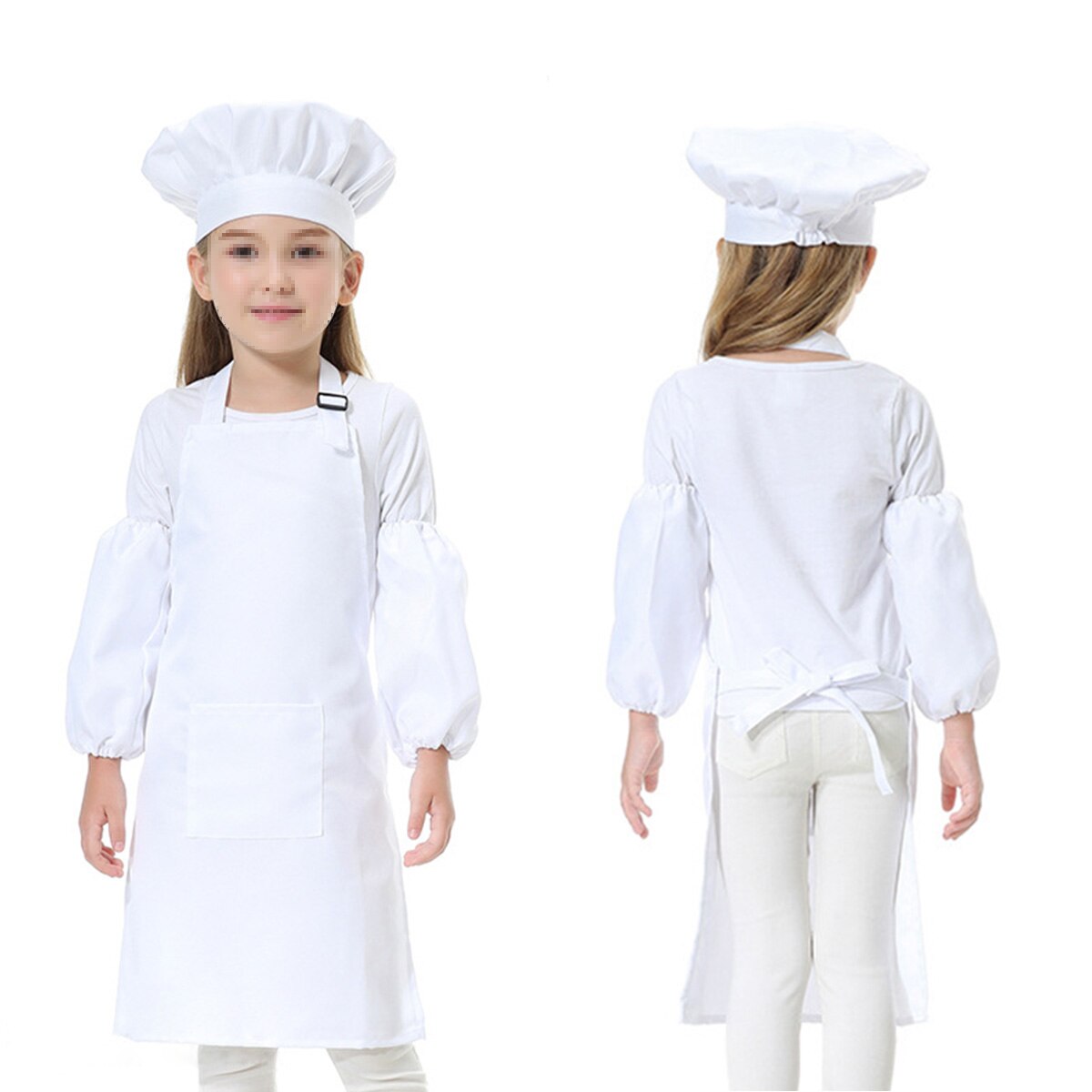 3pcs Lightweight Durable Protective Apron Suit for Learning Kitchen Kids Playing: White