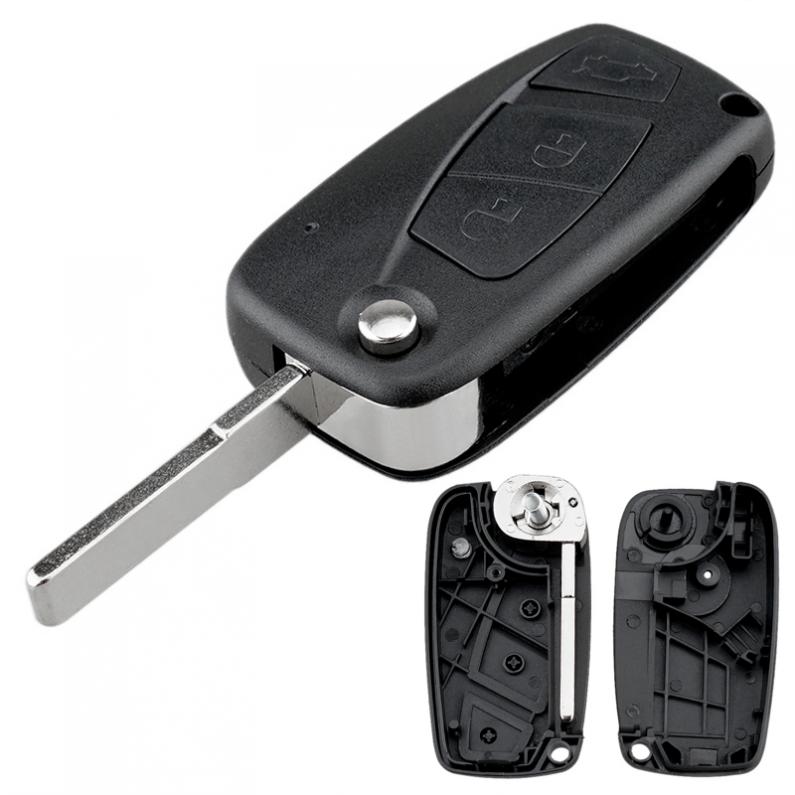 1 Pcs Zwart Duurzaam 3 Knoppen Auto Sleutelhanger Case Shell Vervanging Flip Folding Remote Cover Fit Voor Fiat