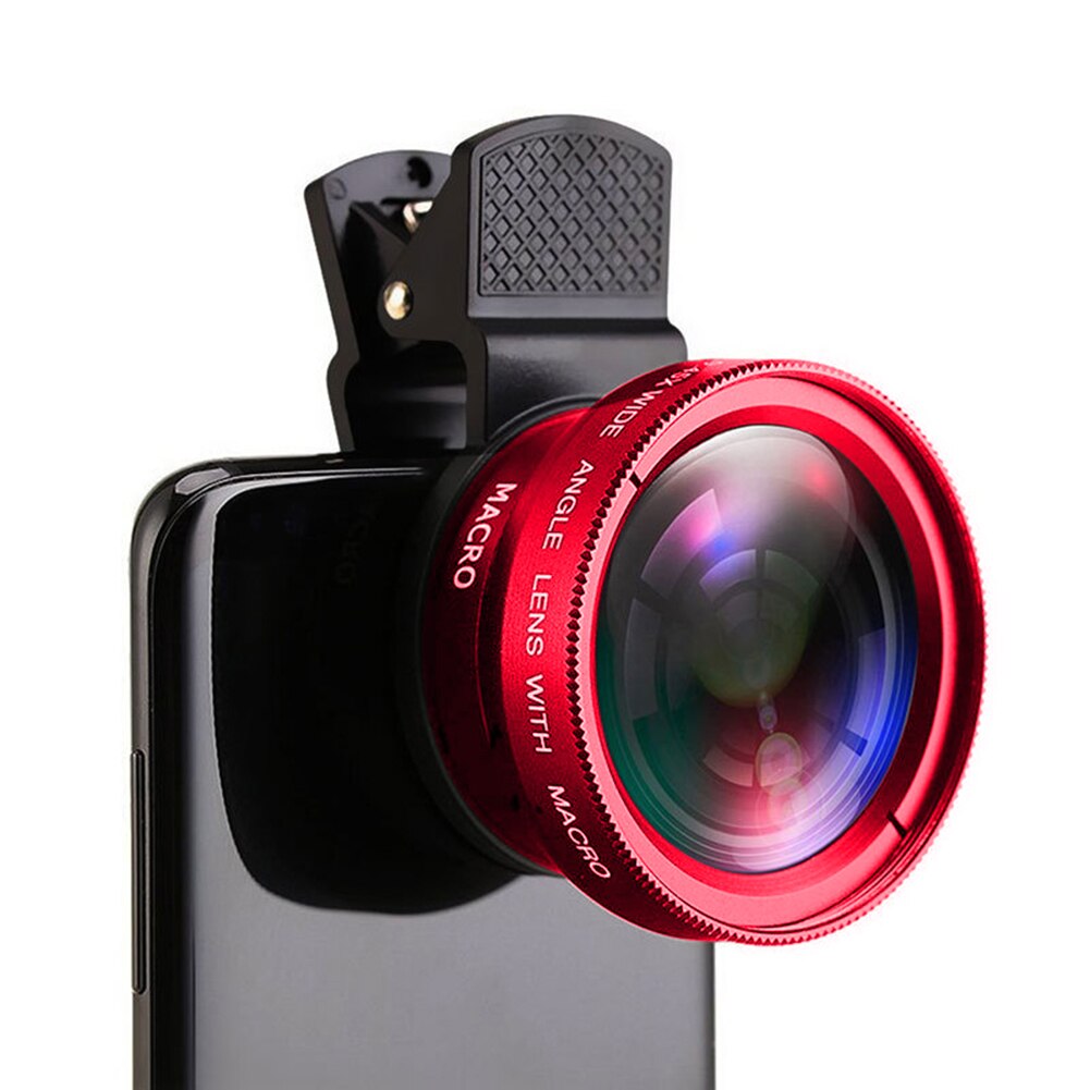 Objectif de téléphone portable 0.45X, Zoom grand Angle, Macro, Kits d&#39;appareil photo avec objectif à Clip sur le téléphone pour Smartphone: Red