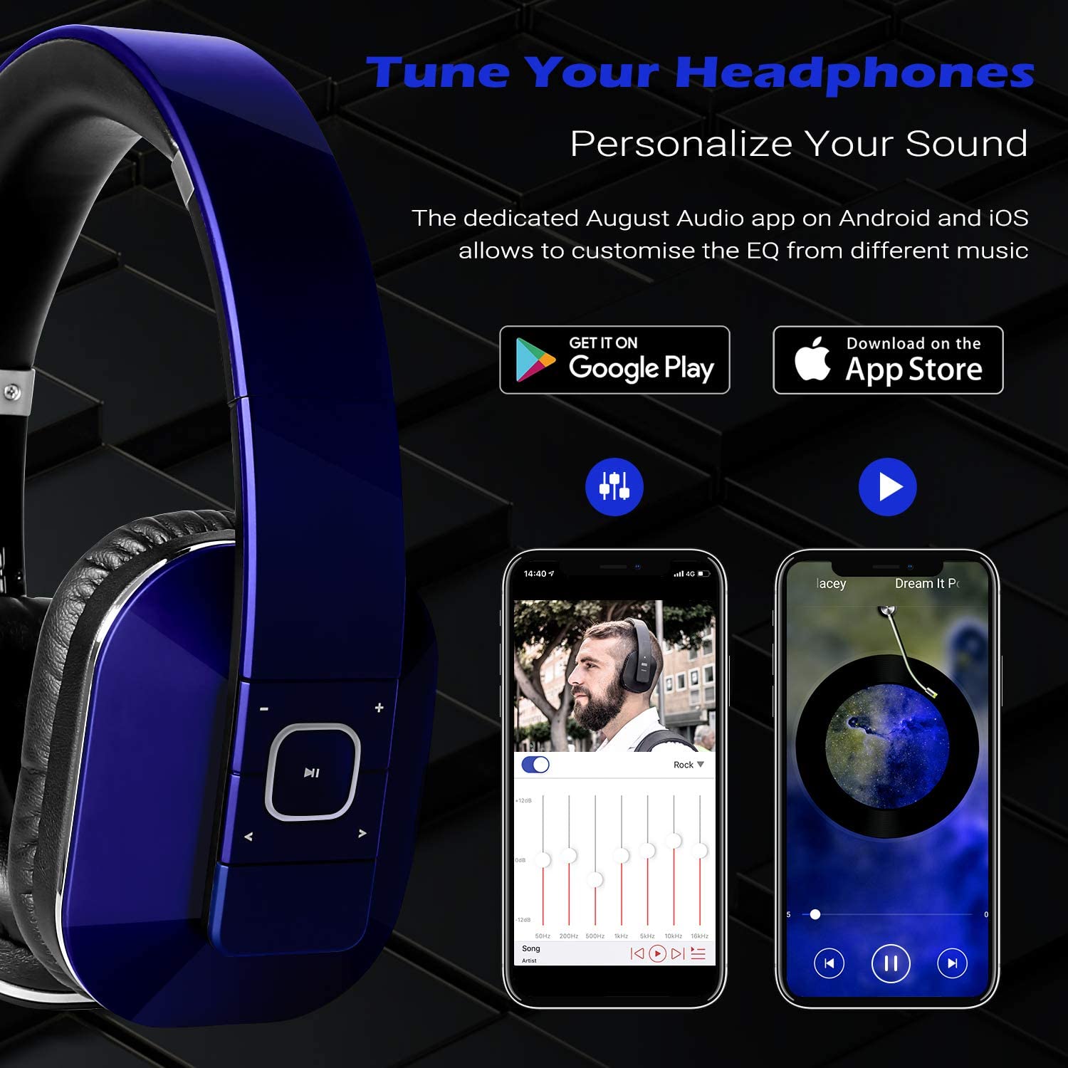 August EP650 Bluetooth Wireless Headphones with aptX / NFC / 3.5mm Audio In Bluetooth 4.2 Stereo Music Headset for TV ,Computer