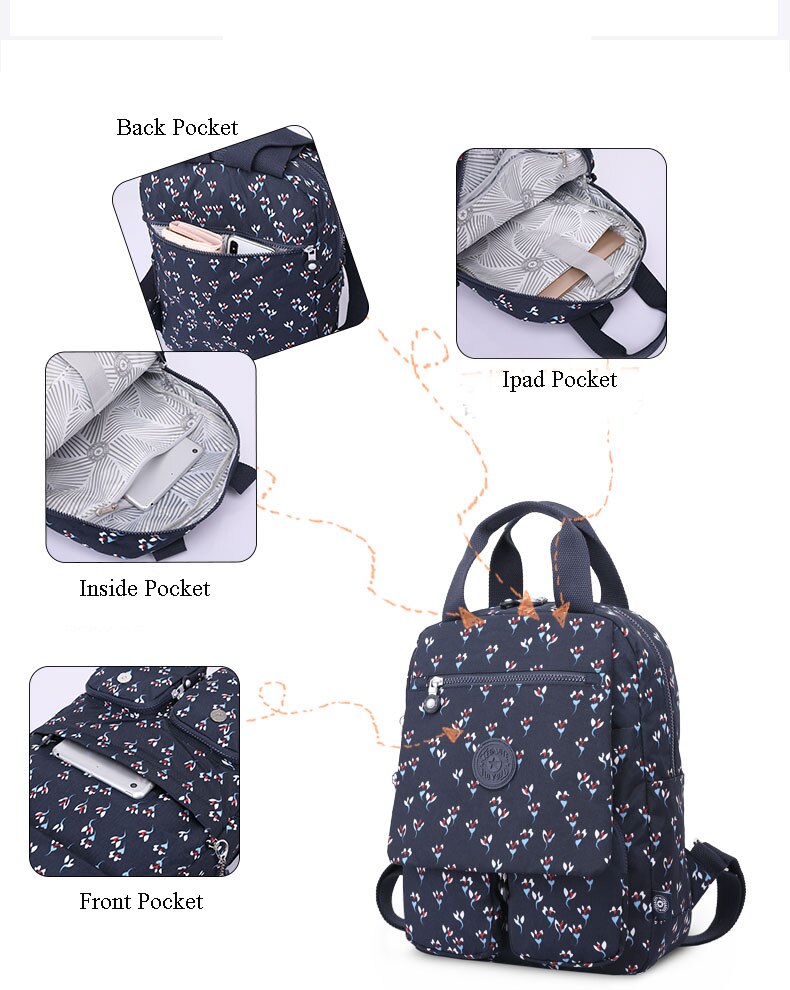 TEGAOTE Backpack Women Multi Pocket Travel Back Pack Female Nylon Waterproof Mochila Feminina Floral Laptop Bagpack