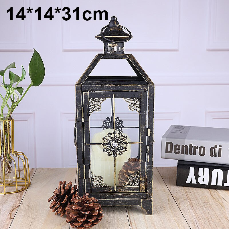 Smeedijzeren glazen retro kaarsenhouder tuin vloer buiten winddichte lamp grote draagbare lamp bruiloft lamp decoratie ornamenten: 9