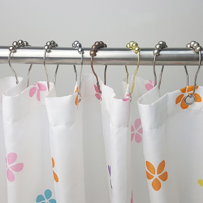 Lot de 12 crochets de rideau de douche en acier inoxydable antirouille, anneaux chromés pour salle de bain