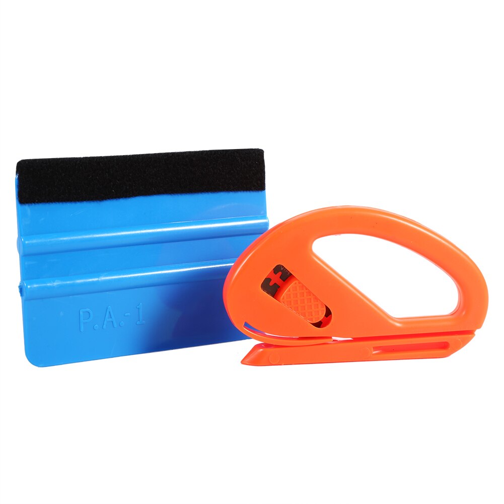 Vinyl Safety Cutter & Felt Edge Squeegee Scraper Kit Vehicle Car Wrapping Tools Blue Squeegee Orange Vinyl Cutter