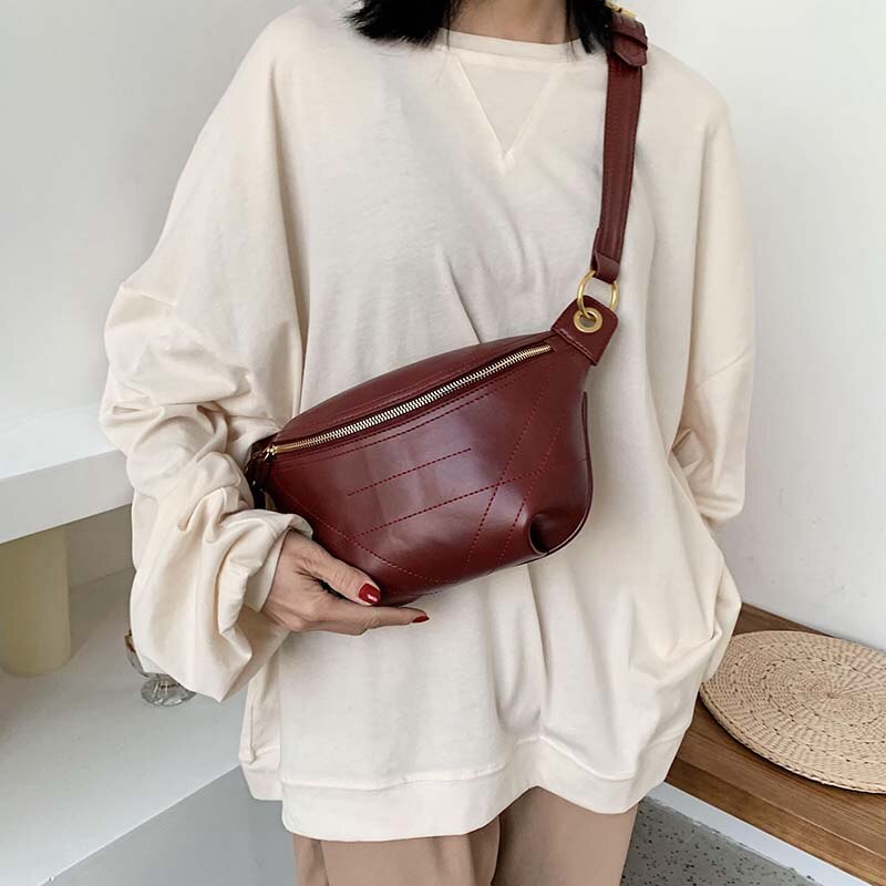 Solid Color PU Leather Crossbody Bags For Women Quality Chain Shoulder Messenger Bag Lady Travel Handbags Waist Packs