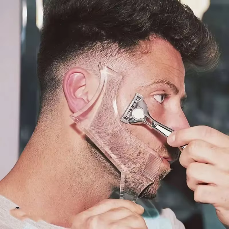 Baardstyling kam doorzichtige baard Heerser Mannen Verzorgingskam Sideburn Baard Trim Contour Tool: Default Title