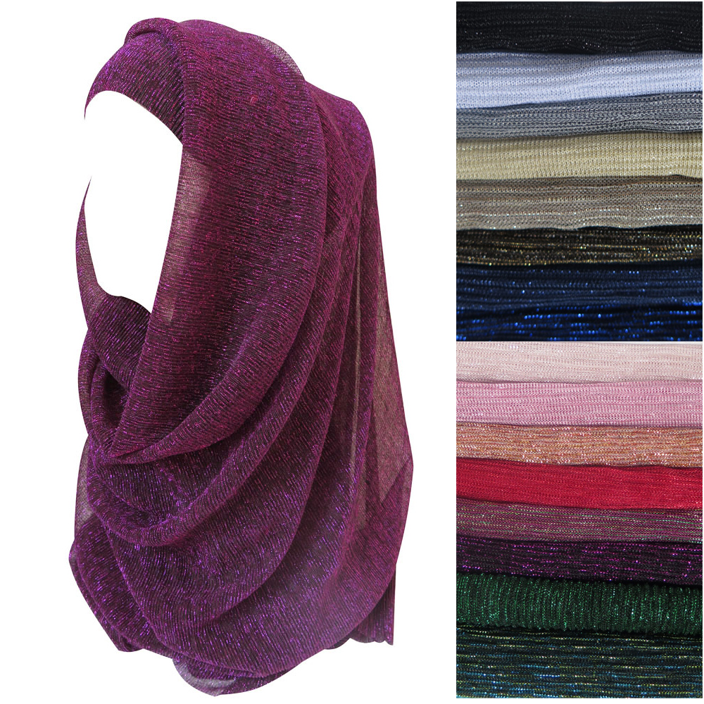 10 stks/partij Shimmer Glitter Krinkel Lange Hoofdband Mode Sjaal Hijab Head Wrap Moslim Sjaals Lichtgewicht Elastische