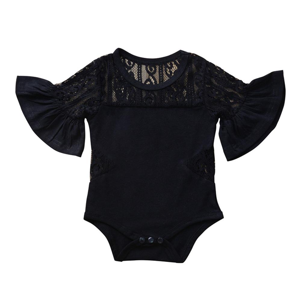 боди для малышей Flared sleeves Lace Hollow O-Neck Summer Baby Girls Clothes Infant Jumpsuit roupa infantil menina 30H: Black / 6M