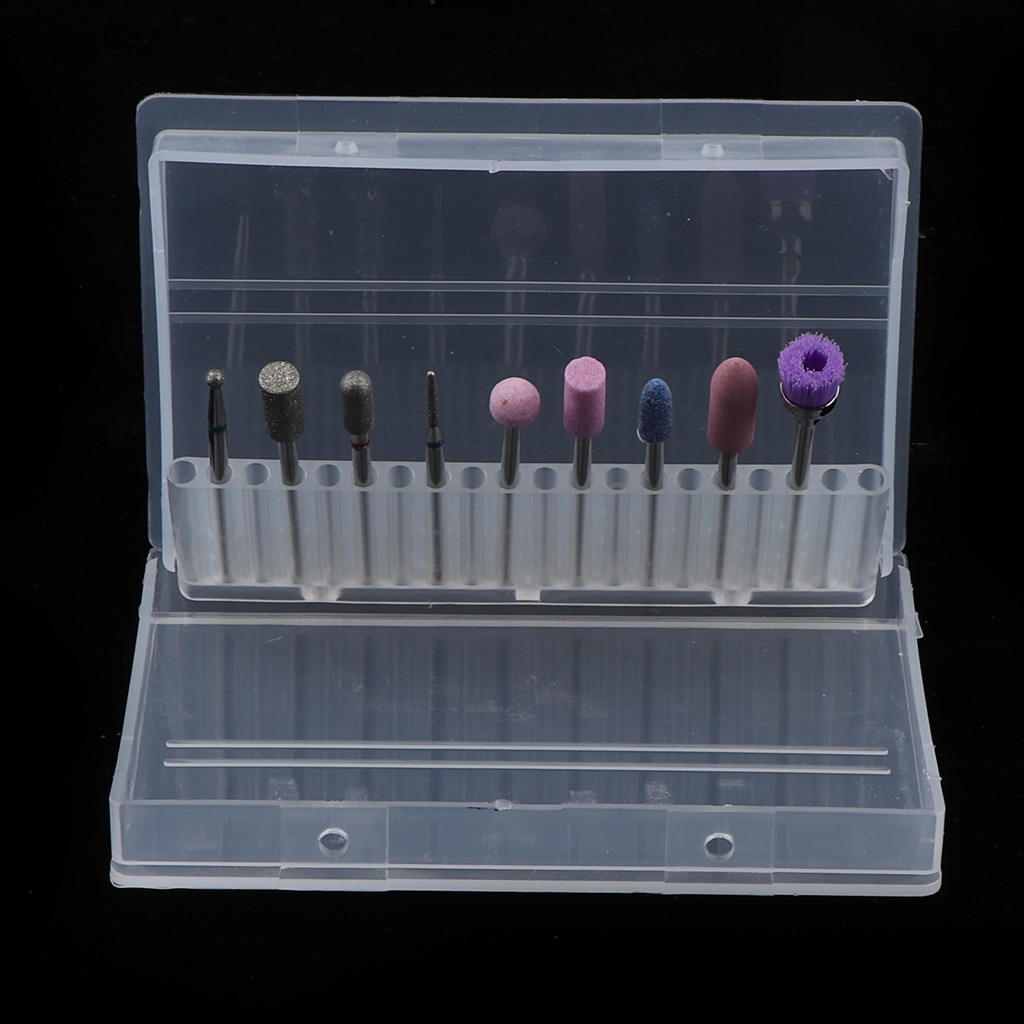 Carbide 3/32'' Nail Drill Bits Brush Set Acrylic Nail Files Buffing Bit 9Pcs