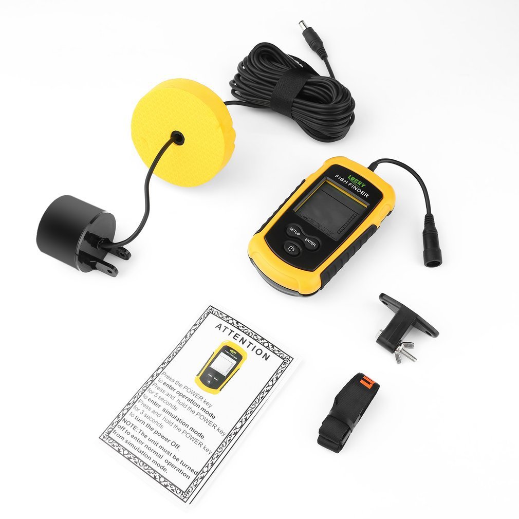 Portable Fish Finder Sonar Sounder Alarm Transducer Fishfinder 0.7-100m Fishing Echo Sounder with Battery with English Display