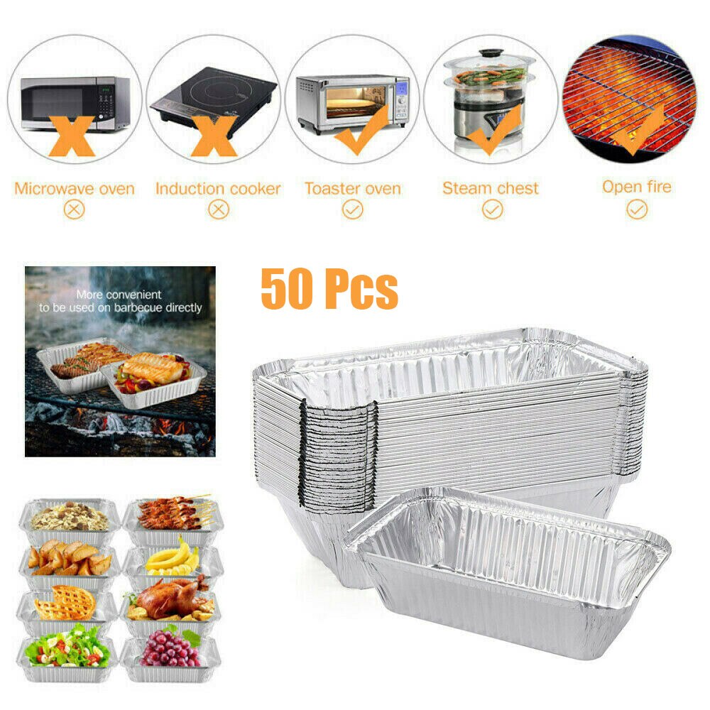 50 Pcs Disposable BBQ Drip Pans Aluminum Foil Grease Drip Pans Recyclable Grill Catch Tray For Outdoor Supplies