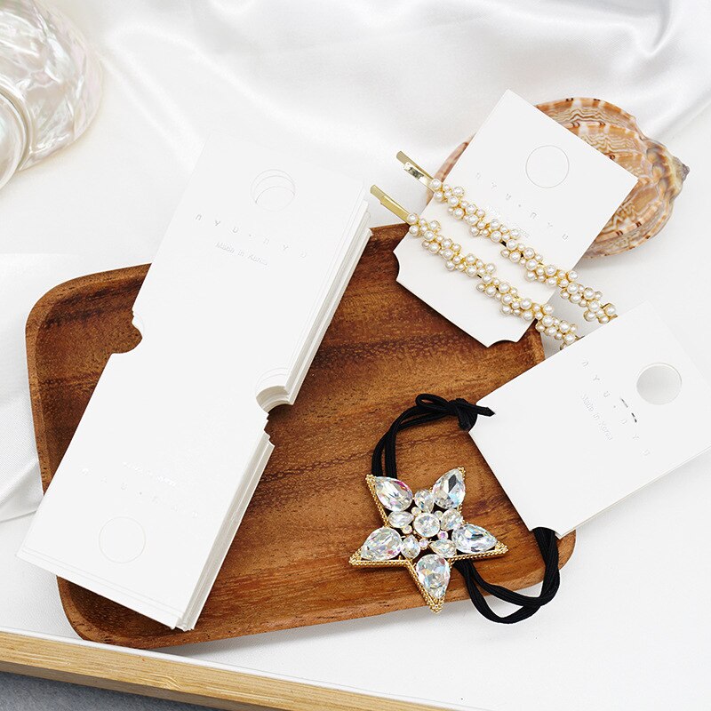 50Pcs Jewelry Display Card with Hang Tag Card White Blank Brooch Hair Clip Paper Cards Hair Accessories Holder Packaging Card: A