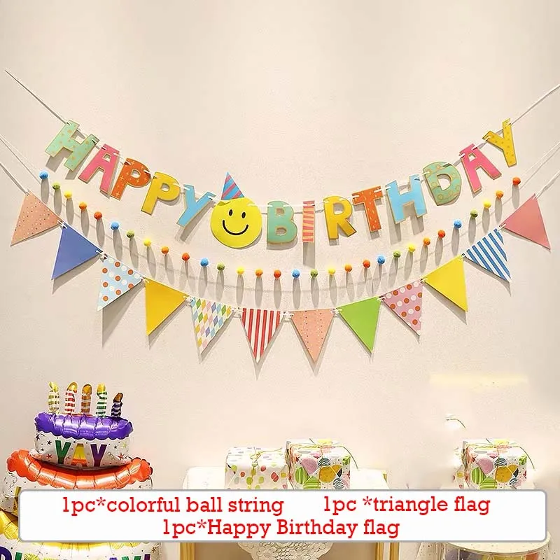 Grattis på födelsedagen banner set färgglatt papper hängande flagga födelsedagstema festdekorationer pojkar flickor babyshowerdekor foto rekvisita: Choklad