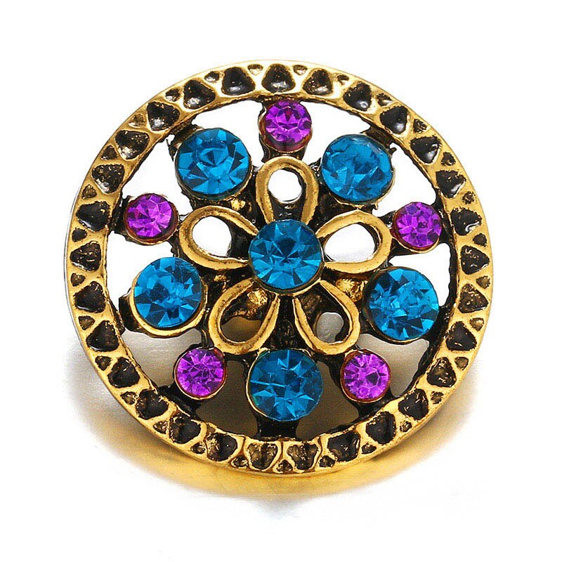 Schoonheid gouden bloemen holle patroon strass 18mm metalen drukknopen voor doe-het-zelf drukknooparmband sieraden  kz1637