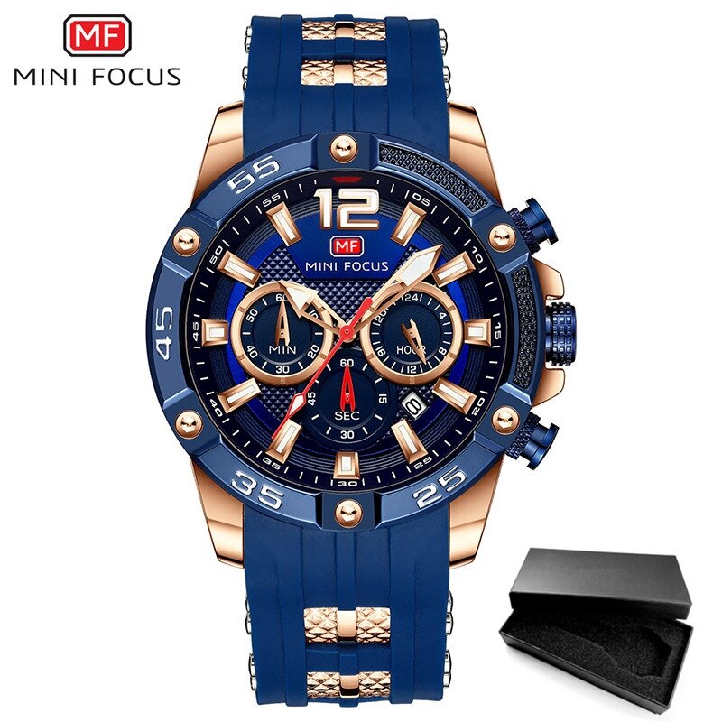 Reloj deportivo MINI FOCUS a la resistente al agua para Hombre, relojes de lujo de , Reloj Masculino de cuarzo, correa de silicona para Hombre: BURG