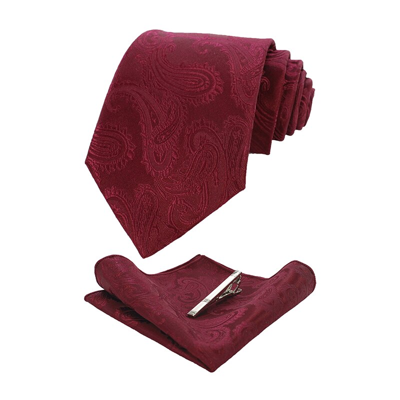 KAMBERFT męskie klasyczne Paisley krawat i kieszeń kwadratowy zestaw czerwony zielony jedwabny krawat żakardowy z krawat klip zestawy wesele krawat: L009