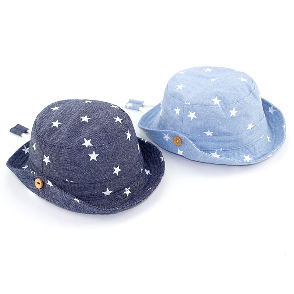 Zomer Jongens Meisjes Baby Baby Zon Bescherming Ster Gedrukt Trekkoord Zachte Emmer Casual Mode All-Match Kids Hat Cap