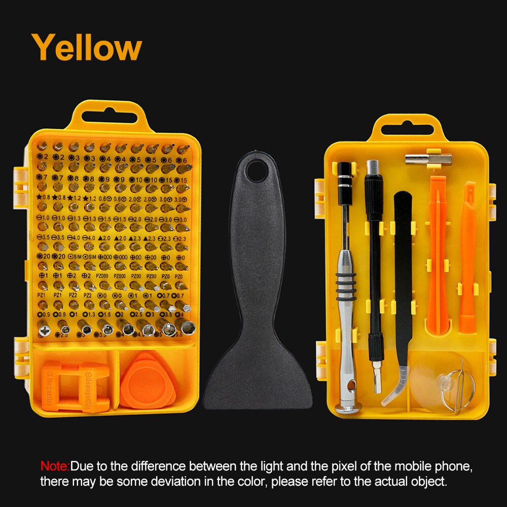 115 in 1 Screwdriver Set of Screw Driver Bit Set Multi-function Precision Mobile Phone Repair Device Hand Tools Torx Hex: Yellow