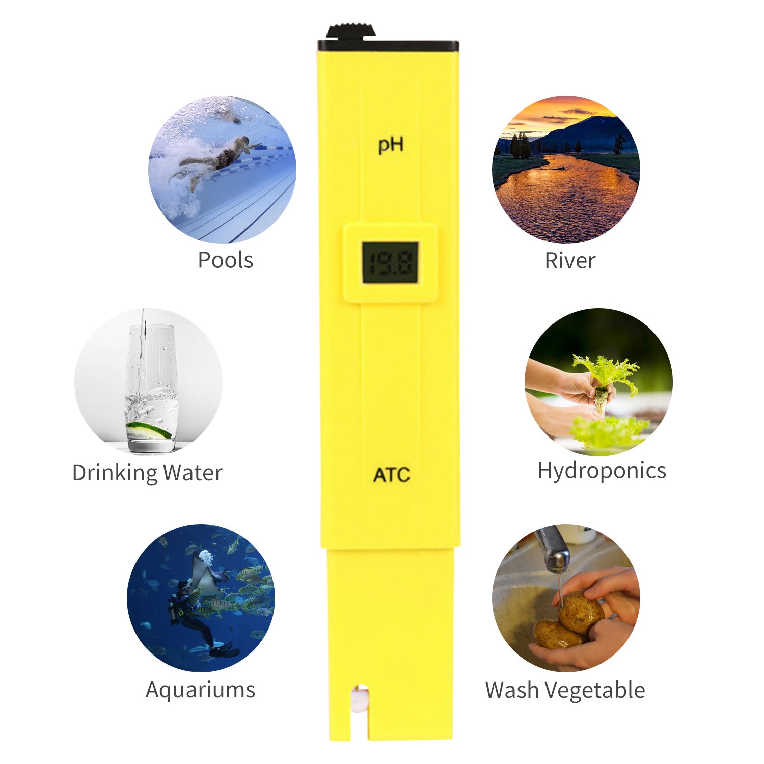 Digital PH Meter LCD Display Digital Water PH Tester Meter with ATC for Household Drinking Water Hydroponics Aquariums