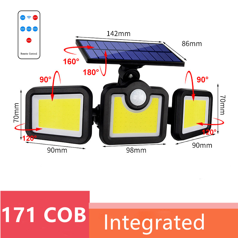 Solar Led Light Outdoor Waterproof Motion Sensor Solar Garden Lights 3 Heads Powerful Outdoor Lighting Solar Energy Wall Lamp: 171 COB Integrated